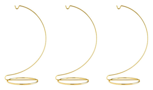 Creative Hobbies® 10 Inch Tall Gold Wire Ornament Display Hanger Stands for Displaying Ball Ornaments, Awards, Eggs Etc.- Pack of 3 Stands
