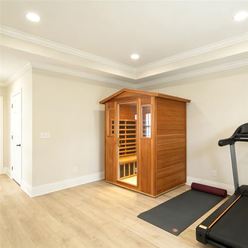 Kanlanth Outdoor Sauna 4 Person Low EMF Far Infrared Sauna for Home, 2050W Mahogany Wooden Sauna Room for Outdoor Indoor Home, with Blue-Tooth, LCD, LED