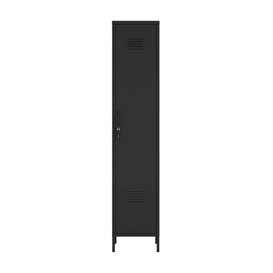 Manhattan Comfort Naomi 72.8'' Tall Storage Cabinet, Single Metal Locker with Lock, Adjustable Shelves, Vented Door & Floor Protectors, Modern Garage & Office Organizer, Black