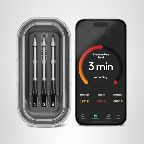 CHEF iQ Sense Smart Wireless Meat Thermometer with 3 Ultra-Thin Probes, Unlimited Range Bluetooth Meat Thermometer, Digital Food Thermometer for Remote Monitoring of BBQ Grill, Oven
