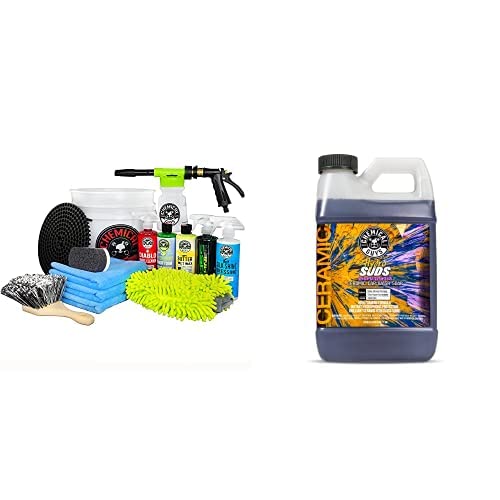 Chemical Guys CWS21264CW 14-Piece Arsenal Builder Car Wash Kit W/Foam Gun, Bucket and (5) 16 oz Car Care Cleaning Chemicals (Works w/Garden Hose) + HydroSuds Ceramic SiO2 Foaming Car Wash Soap, 64 oz