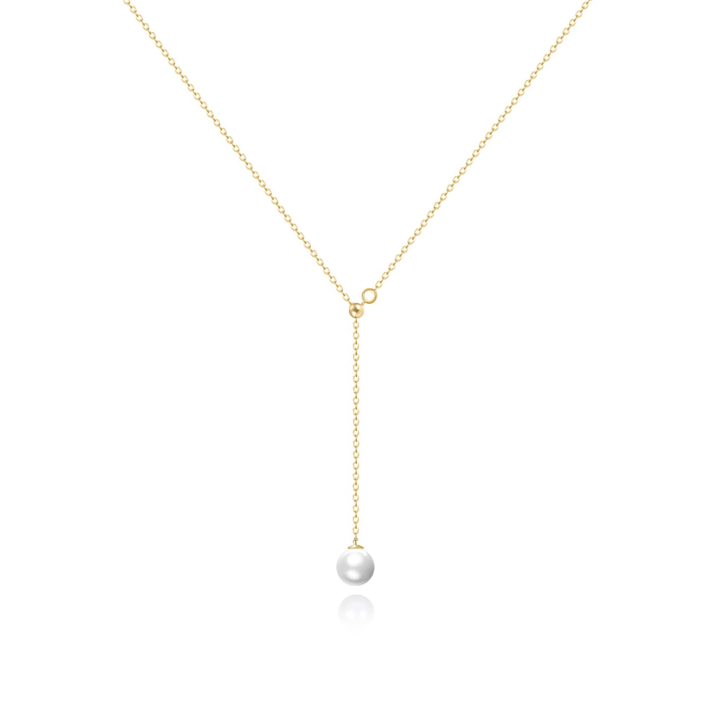Zeffy Long Pearl Necklaces Dainty Gold Pearl Lariat Necklace Prom Drop Dangle Adjustable Necklace Trendy Simple Pearl Choker Y-Shaped Chain Wedding Women's Jewelry Set Gift