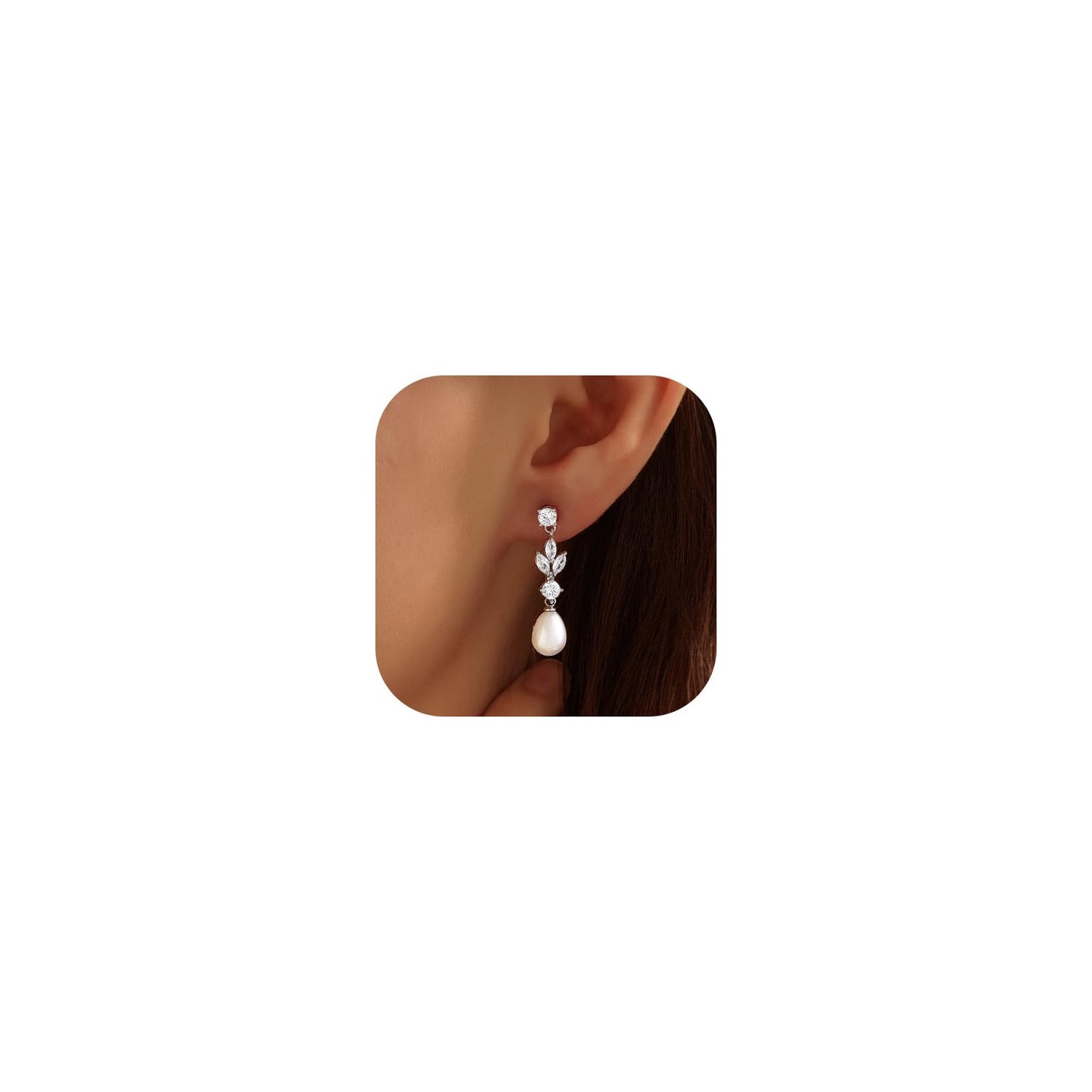 Pearl Earrings for Women, Trendy Silver Dangle Pearl Diamond Earrings Bridal Shower Gifts Wedding jewelry for Women