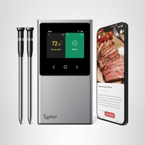 Typhur Sync WiFi Wireless Meat Thermometer Digital, 2 Probes, Smart Base, LCD Display, Unlimited Range, Bluetooth 5.4, Improved Stability, NIST-Certified Accuracy, BBQ, Grill, Smoker, Oven, Kitchen