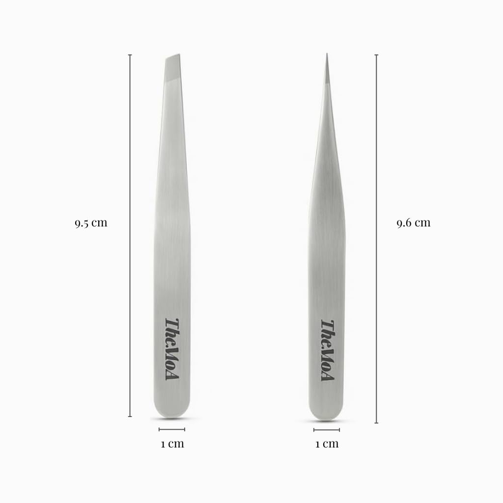 THEMOA Precision Tweezers Set – Stainless Steel Pointed & Slant Tip Tweezers for Eyebrow, Facial Hair, Ingrown Hair, Professional Beauty Tool with Case