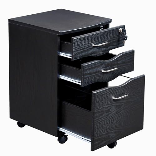 3 Drawer Rolling File Cabinet with Lock, Under Desk File Cabinet with Wheels, Printer Stand, Mobile Printer Shelf, Espresso Brown