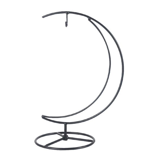 EPIGEIST Moon-shaped Iron Ornament Display Stand for Hanging Terrariums and Plant Pots Compact Desktop Decor Holder with Pendulum Style Contemporary Transparent Globe Display for Home