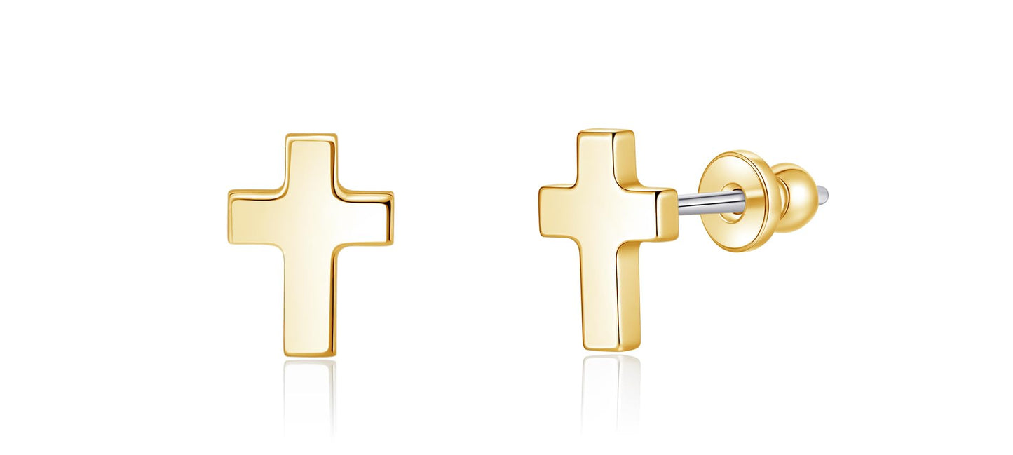 Limerencia Titanium Stud Earrings - Hypoallergenic Earrings for Women Men Sensitive Ears - Minimalist Jewelry Flatback Cross Bolt Cartilage Earrings,Gold Tone