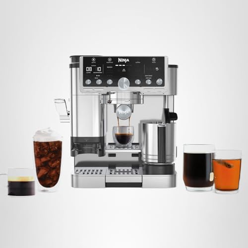 Ninja Luxe Café Pro Series, Espresso Machine, Drip Coffee, Cold Brew, Hot Water, Integrated Tamper, Built-in Grinder, Hands-Free Frother for Cappuccinos, Lattes, Americanos, Dairy or Non-Dairy, ES701