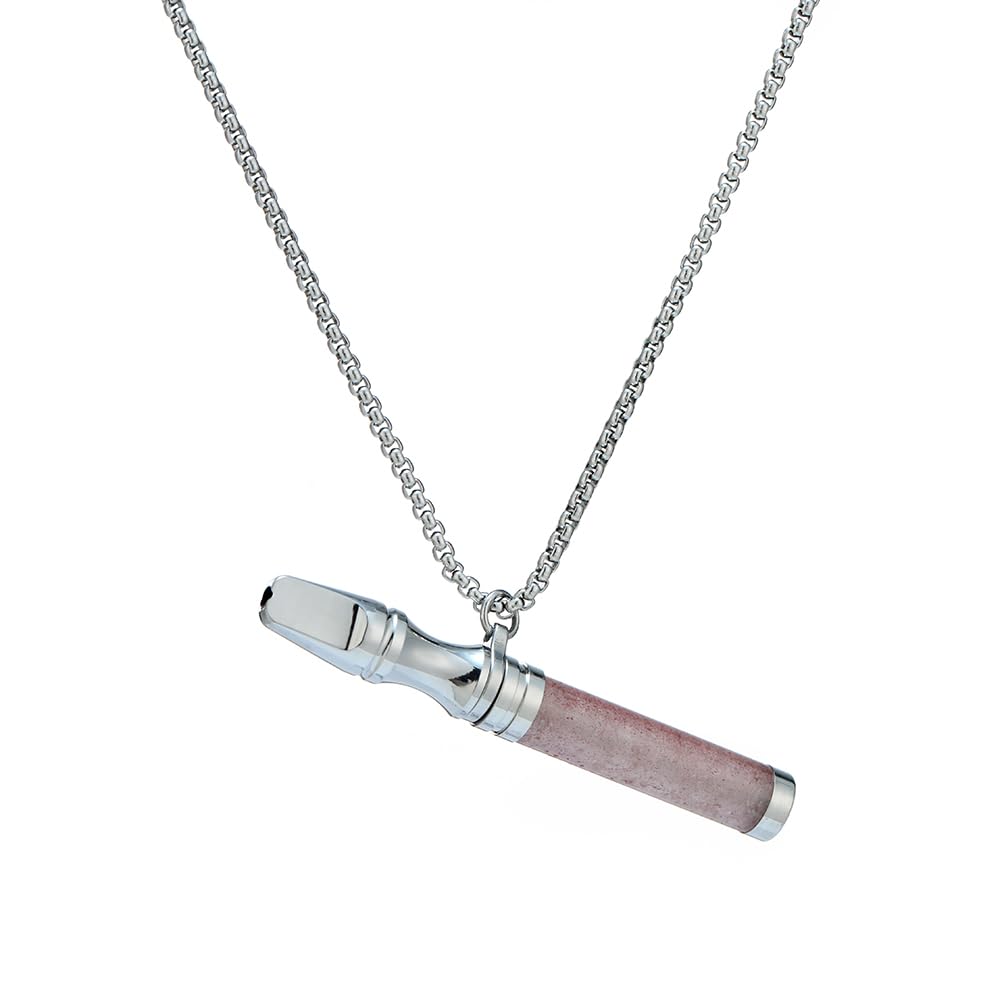 Anxiety Breathing Necklace Meditation Natural Crystal & Stone Breathe Necklace Stainless Steel Quit Vaping tools Mindfulness Pendant Stress Relief & Natural Calm (Strawberry Crystal)