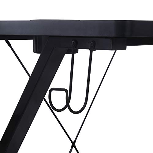 OSP Home Furnishings Checkpoint Ghost Battlestation Gaming Desk with RGB LED Lights, Black