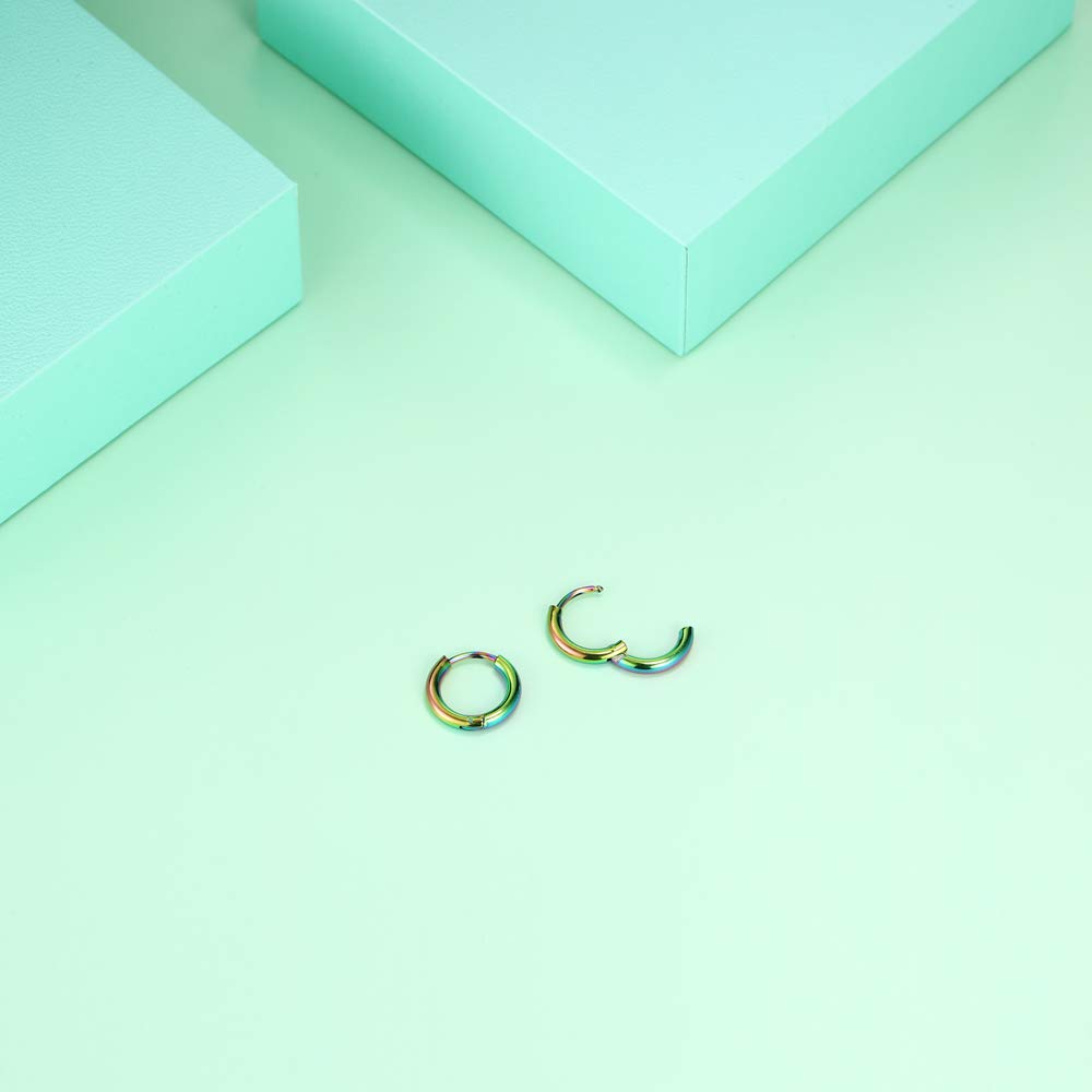 316L Surgical Stainless Steel Huggie Hoop Earrings 6mm Colorful Hypoallergenic Earrings Hoop Cartilage Helix Lobes Hinged Sleeper Earrings For Men Women(A07:6mm Rainbow(THK 2.0mm))