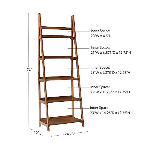 Linon Melissa Walnut Mid-Century 5 Shelf Bookcase