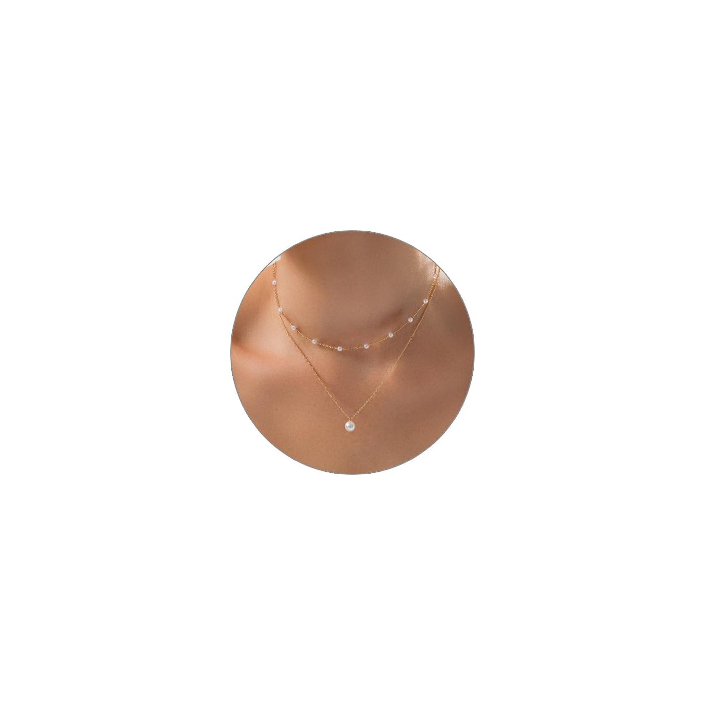 Luxval Pearl Necklace for Women Layered Trendy 14K Gold Plated Dainty Pearl Pendant Choker Set Gold Necklace Stack Non Tarnish Simple Cute Jewelry Gifts for Women