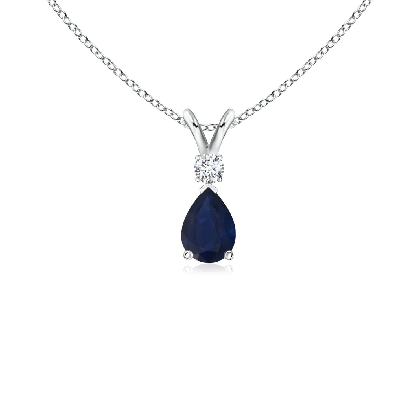 ANGARA Natural Blue Sapphire Solitaire Pendant for Women | Prong-Set Blue Sapphire Teardrop V-Bale Pendant with Diamond in Platinum | September Birthday, Anniversary, Gemstone Jewelry Gift | A | 6x4mm