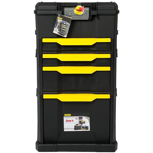 STANLEY Rolling Workshop Toolbox, Detachable Toolbox with Drawers, Flip Bin, Back Pocket, 7 Heavy Duty Wheels, 1-79-206