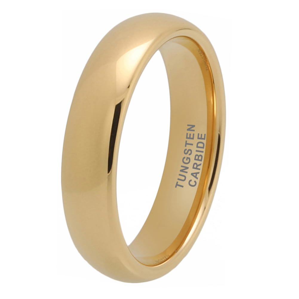 TUTISS 5mm Gold Tungsten Rings for Men Women Engagement Wedding Bands Domed Polished Comfort Fit Size 11
