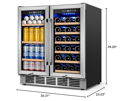 30" Wine and Beverage Refrigerator - Dual Zone Wine and Beverage Cooler, Under Counter/Freestanding Wine and Beer Fridge Holds 29 Bottles & 110 Cans - Ideal for Home, Bar, and Office-Premium Cooling