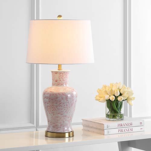 SAFAVIEH Lighting Collection – Calli Set of 2 Pink & White Chinoiserie Ceramic Table Lamps with Brass Gold Accents, 28-Inch Bedroom or Living Room Lamps, LED Bulbs Included (TBL4161A-SET2)