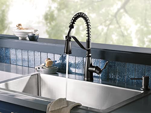 Moen Nolia Matte Black One-Handle Pre-Rinse Spring Kitchen Faucet with Pull Down Sprayer, Single Hole Kitchen Sink Faucet with Soap Dispenser, 87886BL