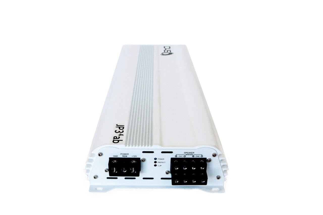 DOWN4SOUND JP34 AB White Gloss 4 Channel Car Audio Amplifier | 590W RMS Class AB Power Amp | Car Stereo Speaker Amplifier | High-Performance Automotive Sound