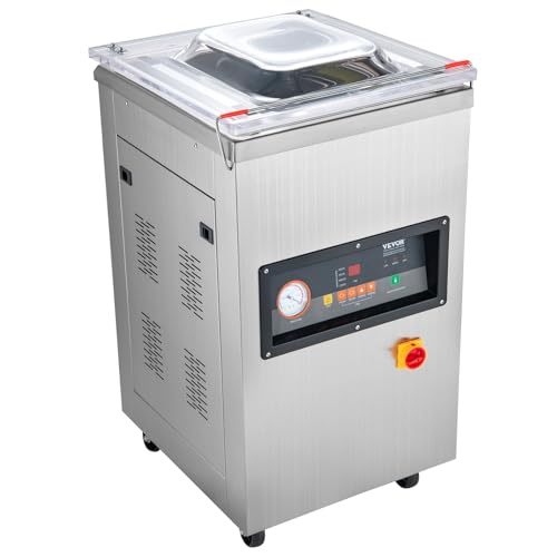 VEVOR Chamber Vacuum Sealer, 100kPa Powerful Vacuum Sealing Machine, LED Screen, One-Touch Compact Meat Packing Machine with 2 Sealing Strips & 60 Vacuum Bags, for Dry & Wet Food Preservation