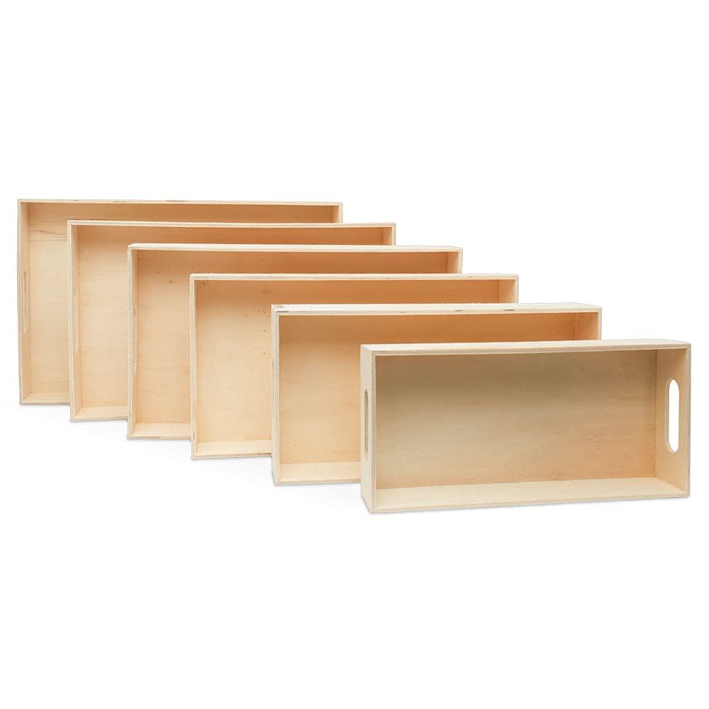 Unfinished Wood Nesting Trays with Handles, Set of 6, for Crafting, Resin, Organizing, DIY Décor, and Montessori Activity, by Woodpeckers