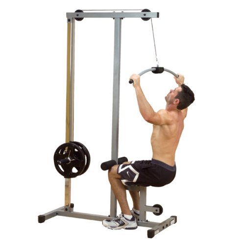 Powerline by Body-Solid LAT Pull Down Machine - Home Gym with High & Low Pulleys, Heavy Gauge Steel Construction, Includes LAT and Low Row Bars, Silver/Black