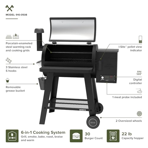 Oakford 715 Wood Pellet Grill with 715 SQ In Cooking Area, Steel Wire Grates, I-Site View Indicator, Heavy Duty Pellet Smoker Grill with Bluetooth Connectivity - 910-0508