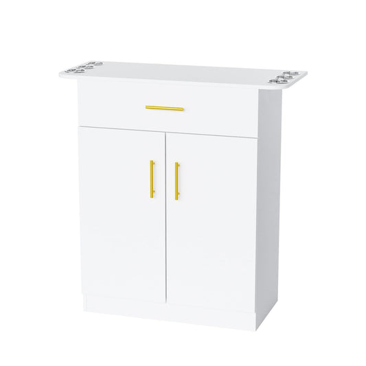 OmySalon Salon Storage Station, Barber Stations Beauty Salon Spa Equipment, Free Standing Cabinet with 1 Drawers, 1 Storage Cabinet, 6 Hair Dryer Holders for Hair Styling, White