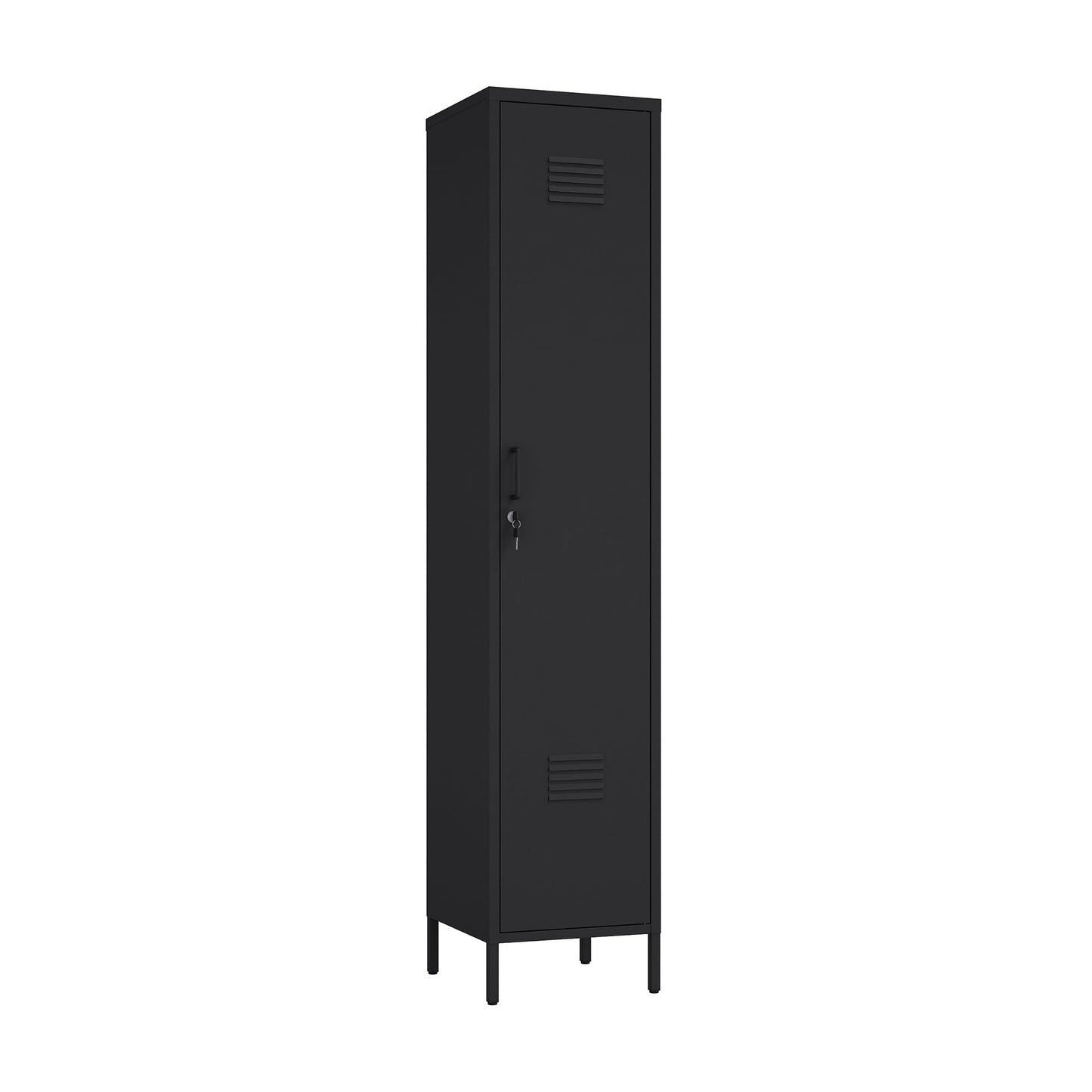 Manhattan Comfort Naomi 72.8'' Tall Storage Cabinet, Single Metal Locker with Lock, Adjustable Shelves, Vented Door & Floor Protectors, Modern Garage & Office Organizer, Black
