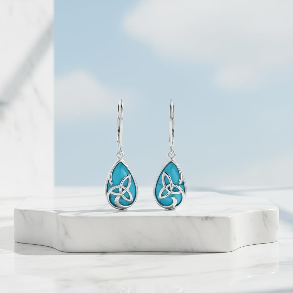 TIGER RIDER Celtic Knot Filigree Dangle Earrings 925 Sterling Silver Turquoise Earrings Birthday Jewelry Gifts for Women