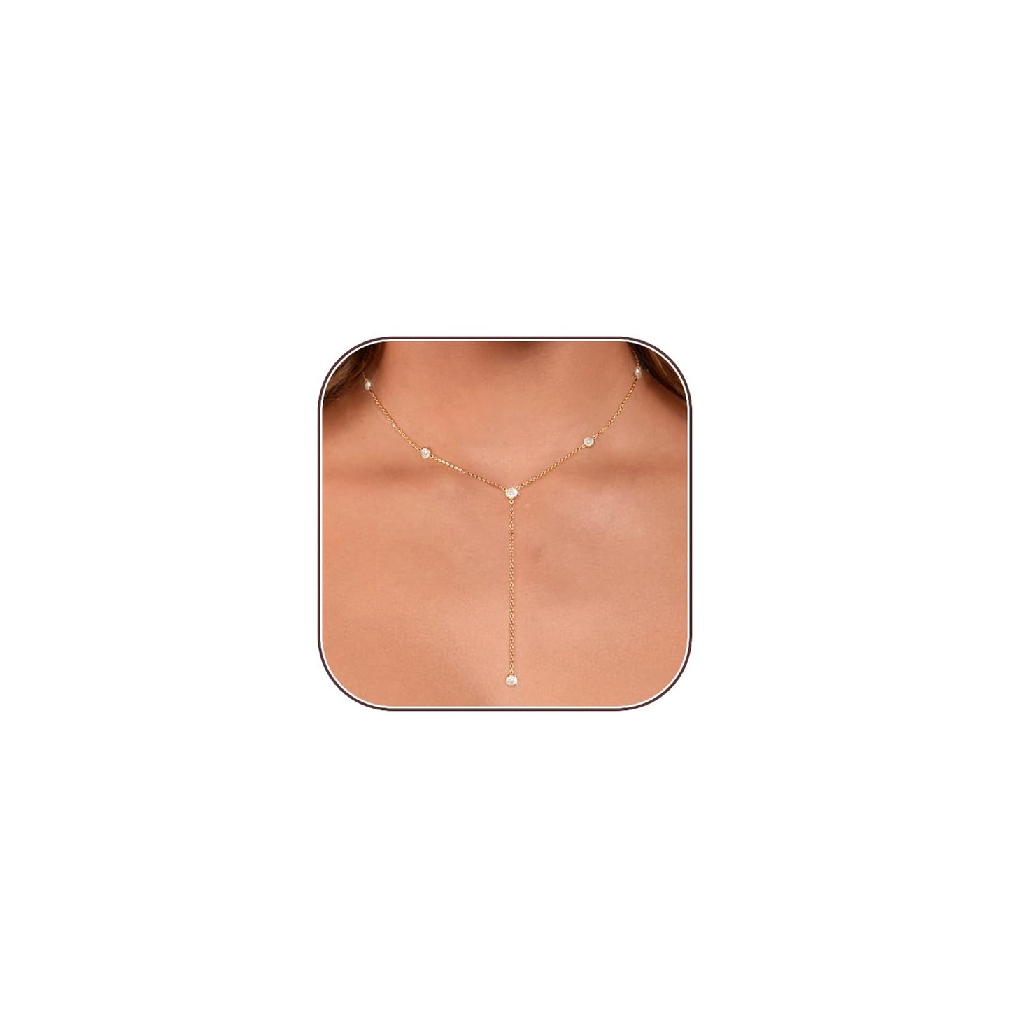 HERIER Gold Necklace for Women Dainty Lariat Y Necklace 14k Gold Plated Long Cubic Zirconia Drop Choker Necklaces Gold Jewelry for Women