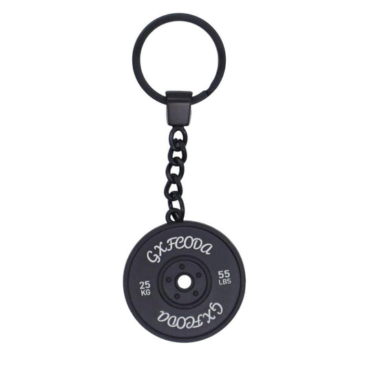 GXFCODA Metal Barbell Weight Plate Gym Keychain, Fitness Weightlifting Gifts for Gym Lovers Men Women Workout Bag Charm (Black)