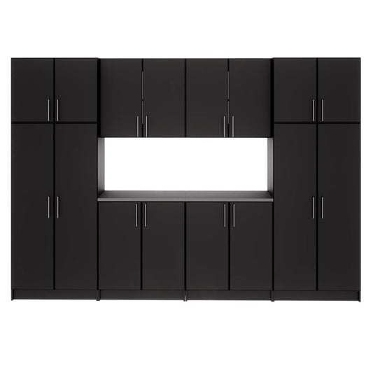 Prepac Elite Functional 8-Piece Garage Cabinets and Storage System Set G, Simplistic Garage Shop Cabinets 16" D x 128" W x 89" H, Black, BRSX-1016-8M