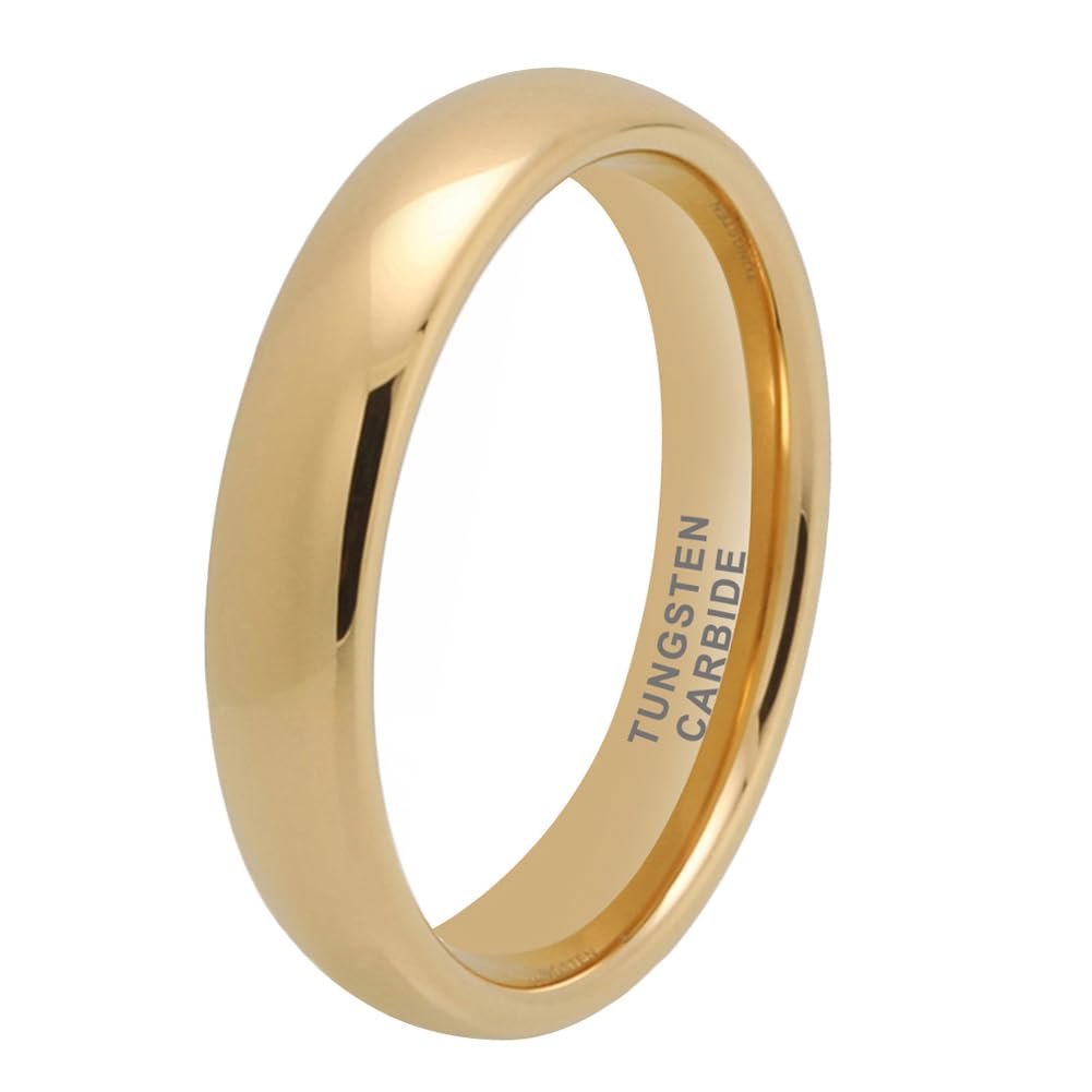 TUTISS 4mm Gold Tungsten Rings for Women Men Engagement Wedding Bands Domed Polished Comfort Fit Size 11
