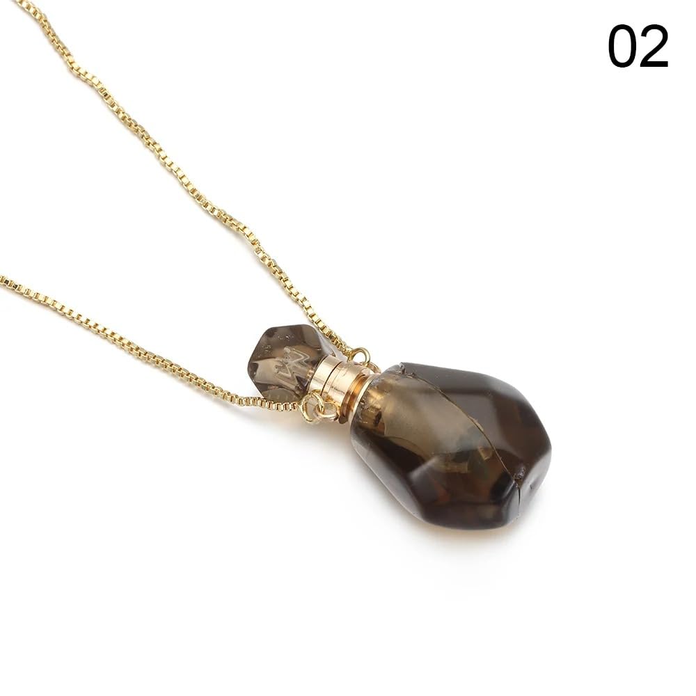 14K Yellow Gold Natural Stone Vial Necklace For Women - Glass Vial Pendant Necklace Water Drop Jar Perfume Necklace - Water Container Vial Necklaces For Liquid Oil Diffuser Vial Jewelry