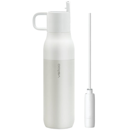 Vsitoo 25oz Insulated Stainless Steel Filtered Water Bottle for Travel and Everyday Use ，5-Stage 0.01μm Ultra-Strong Filtration，Reusable，Improves Taste，for Hiking, Cycling, Gym & Outdoor Use，White