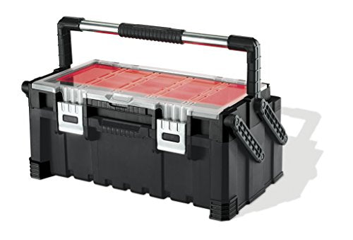 KETER 22 Inch Cantilever Plastic Portable Tool Box Organizer with Metal Latches for Small Parts, Hardware and Tool Storage and Organization