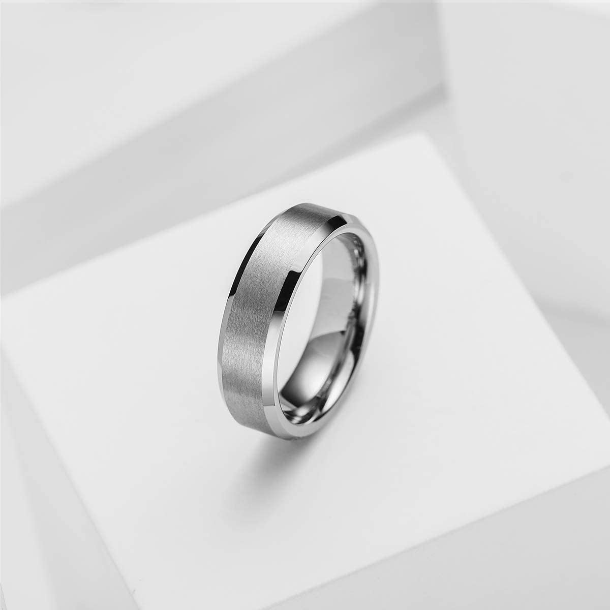 King Will 6mm Men's Silver Wedding Ring - Brushed Matte Surface, Beveled Polished Edge, Comfort Fit Size14