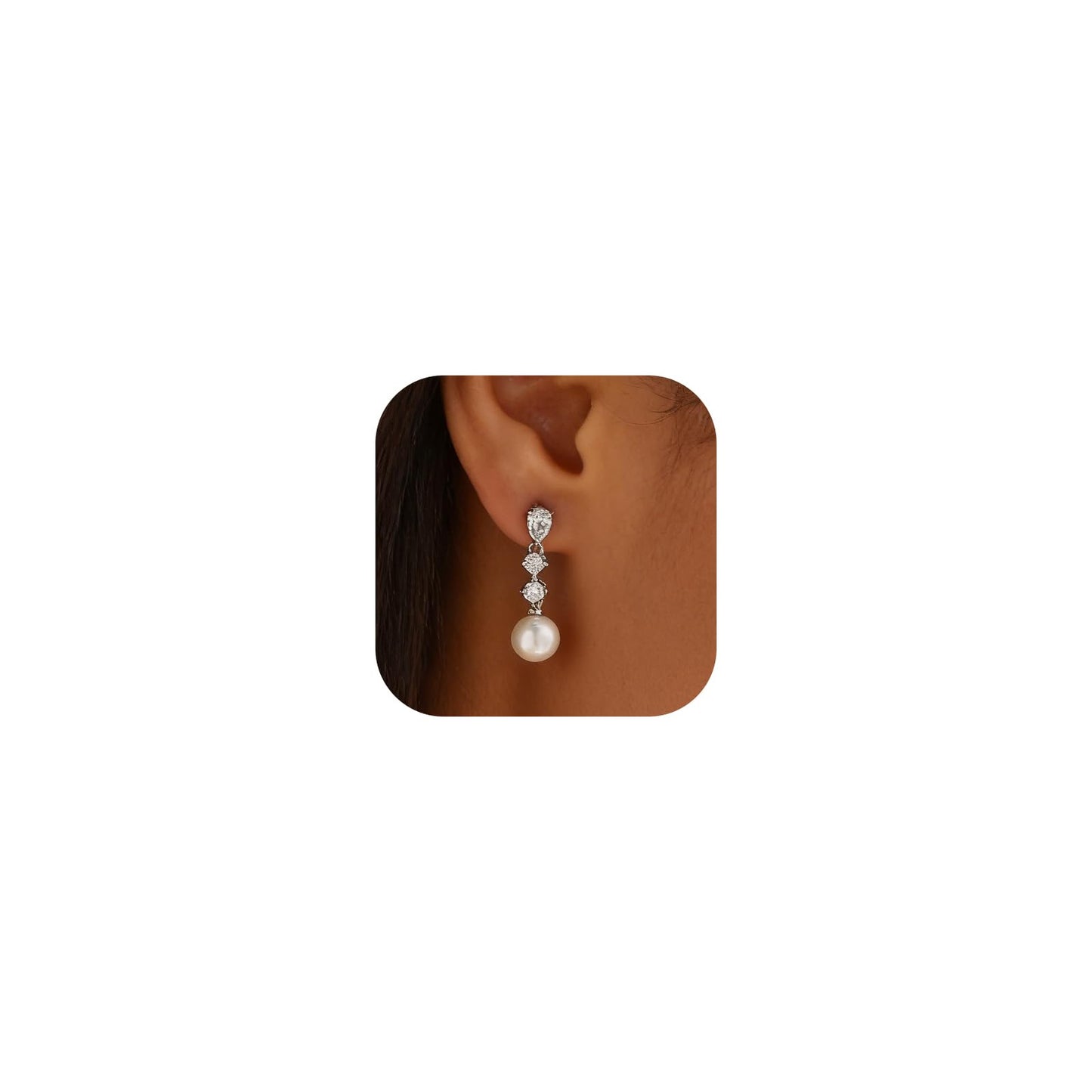 Solistra Pearl Earrings for Women Dainty Diamond Flower Silver Plated Dangle Earrings for Weddings Gifts Bridesmaid Gifts