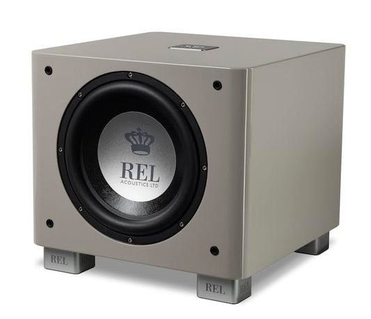 REL T/9x 10-Inch Powered Subwoofer – Sealed Design with Class AB Amplifier, RCA Inputs, and Deep Bass for HiFi Stereo Systems, Home Theater, and Surround Sound – High Gloss Grey Finish