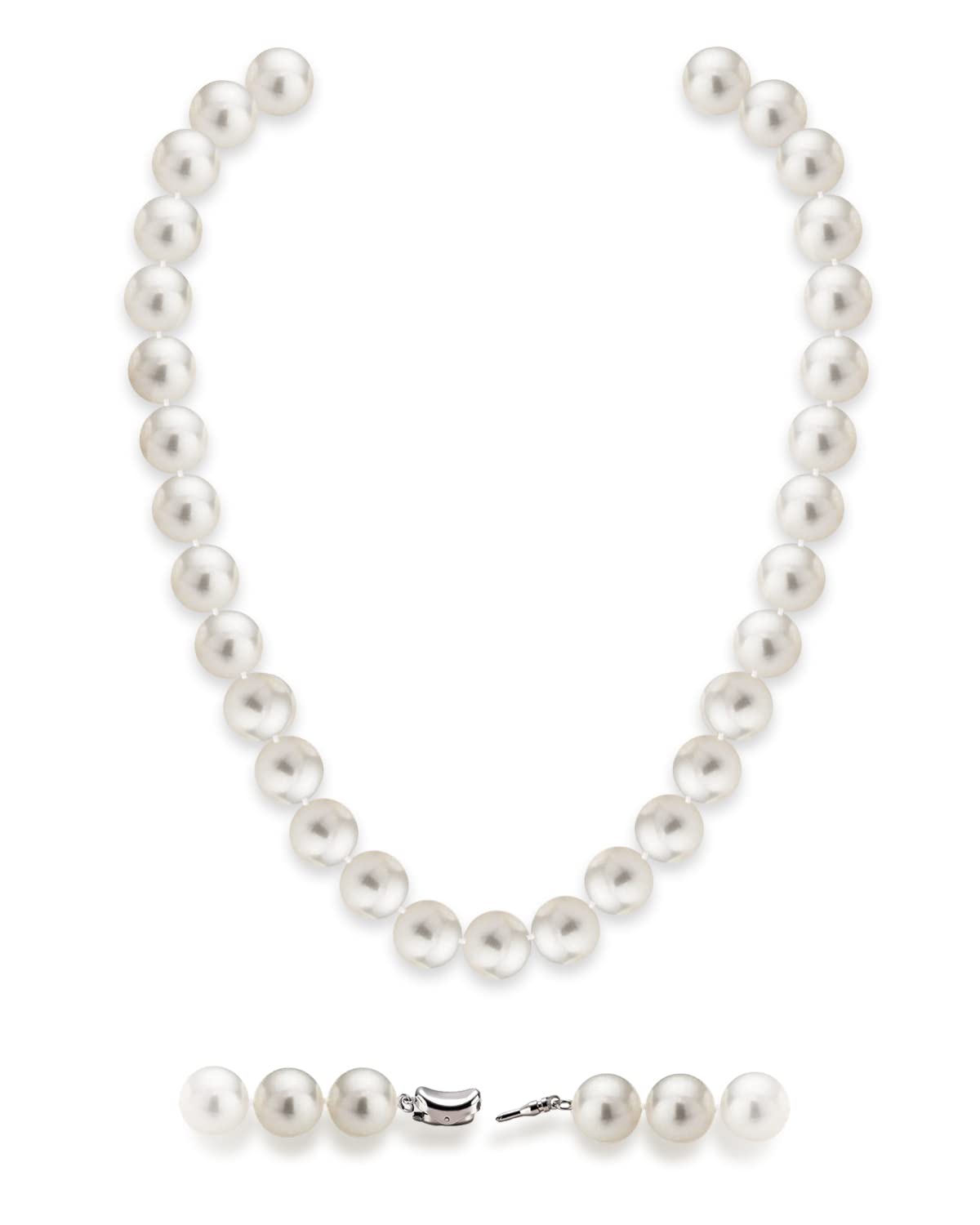 HUWODY Round White Simulated Shell Pearl Necklace Strand Pearl Choker Necklace Jewelry for Women 12mm 18inch