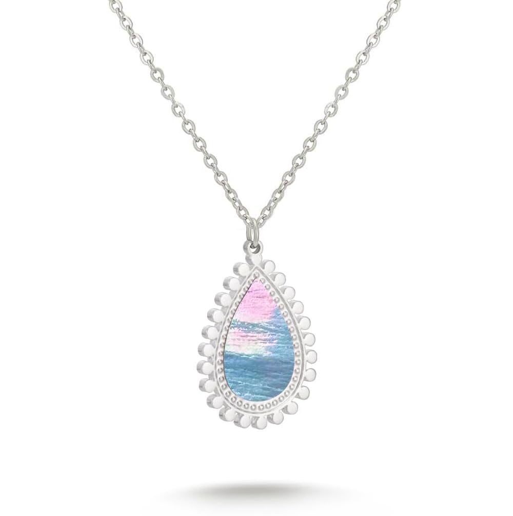 Milan Chiva Mother of Pearl Pendant Necklace 18K Silver Plated Chain Dainty Water Drop Choker Necklaces MNS-1011SL
