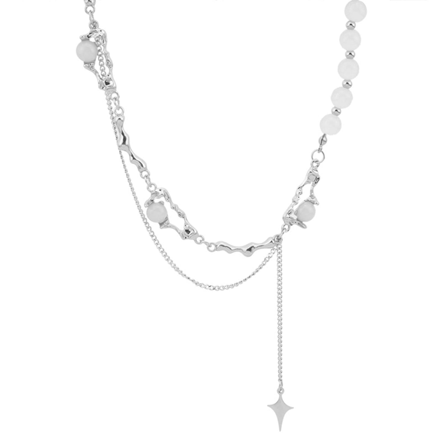 Buyongwant Y2k Irregular Necklace Star Zircon Moonlight Stone Advanced Design Sense Collar Chain Women's Fashion Silver Jewelry for Women