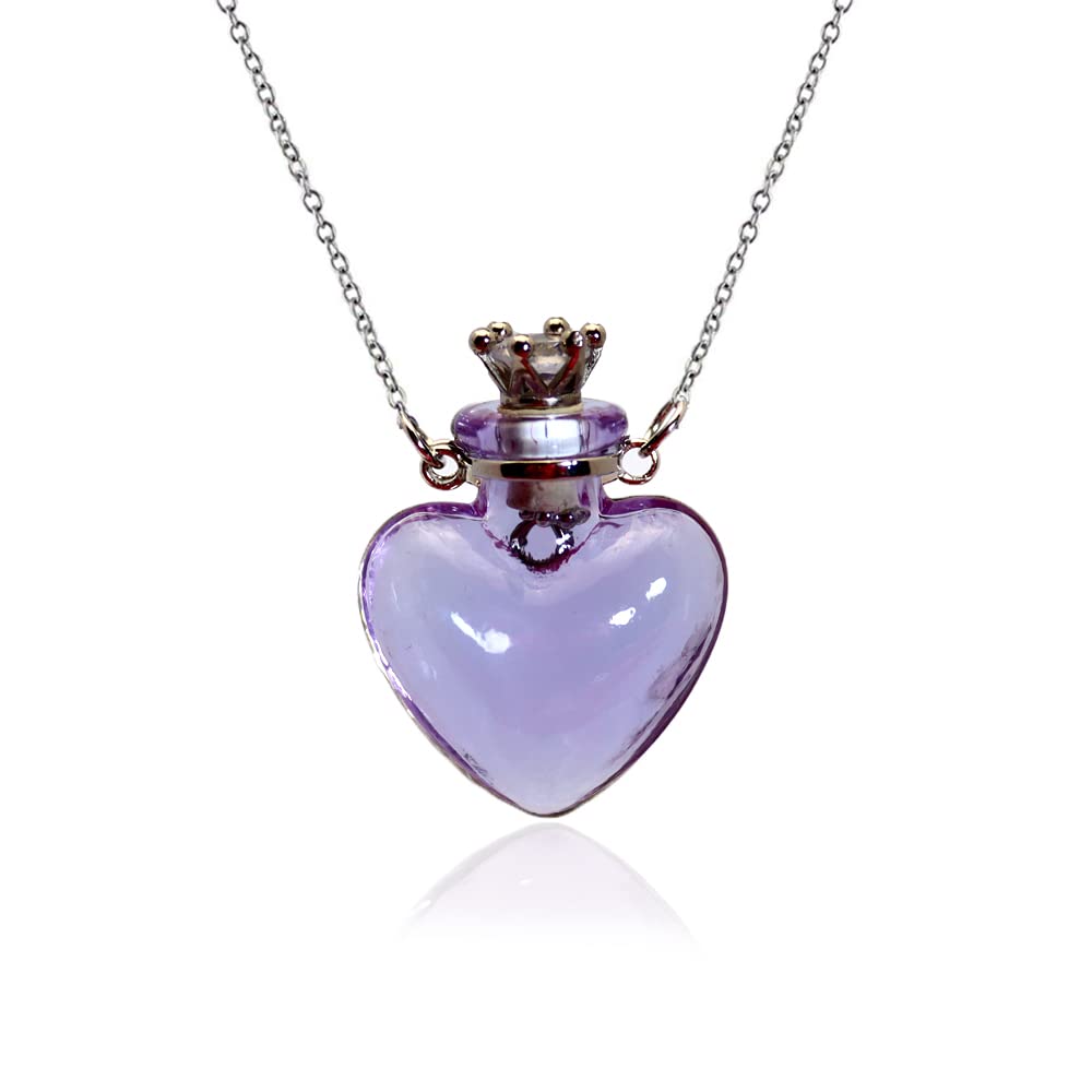 Bysxny 1PC 1PC Colorful Heart Vial Perfume Bottle Necklaces Stainless Steel Chain Make a Wish Aroma Essential Oil Diffuser Pendant necklace Women Jewelry (Light Purple Heart)