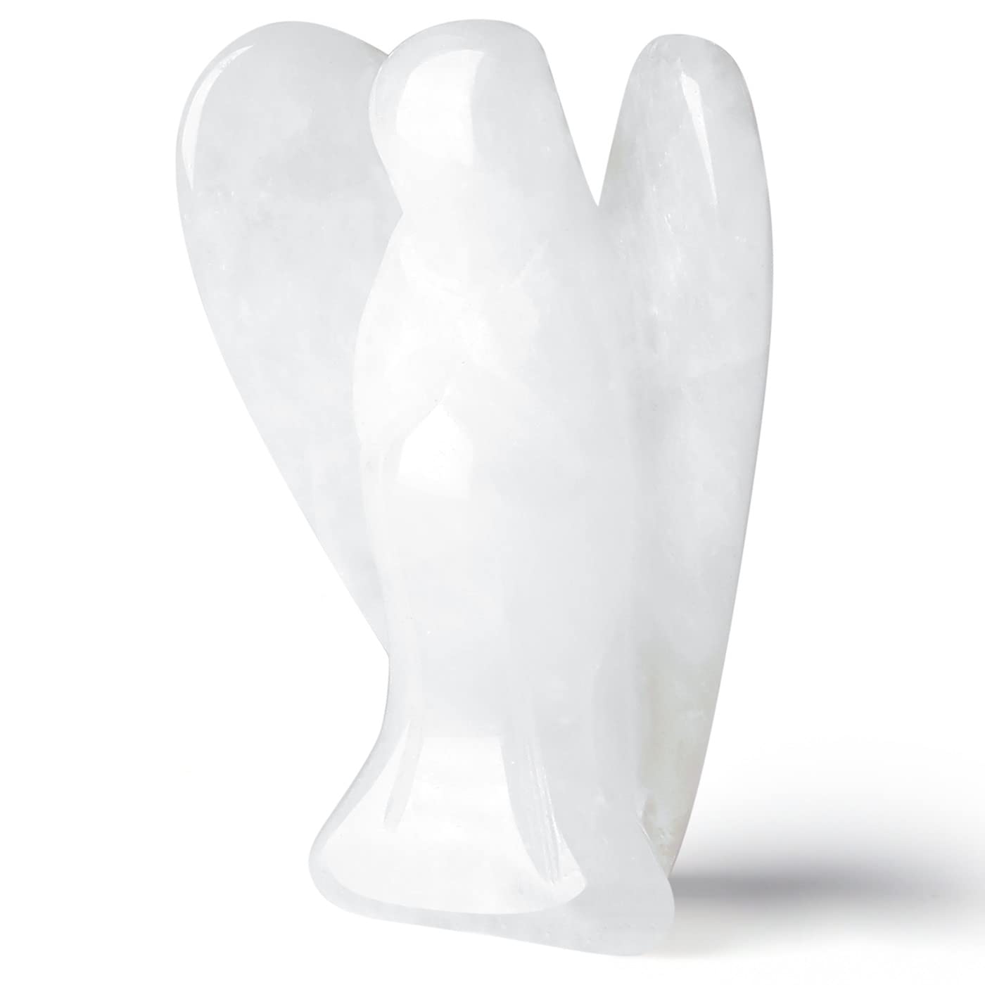 QINJIEJIE Clear Crystal Guardian Angel Decor - Carved Pocket Polished Gemstone Statue - Peace Figurine for Spiritual Healing, Meditation, Protection - Gift for Angel Lovers