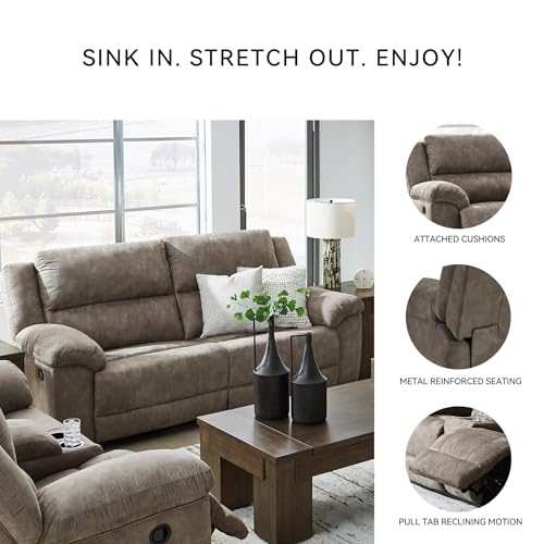 Signature Design by Ashley Laresview Contemporary Faux Leather Manual 2 Seat Reclining Sofa, Gray