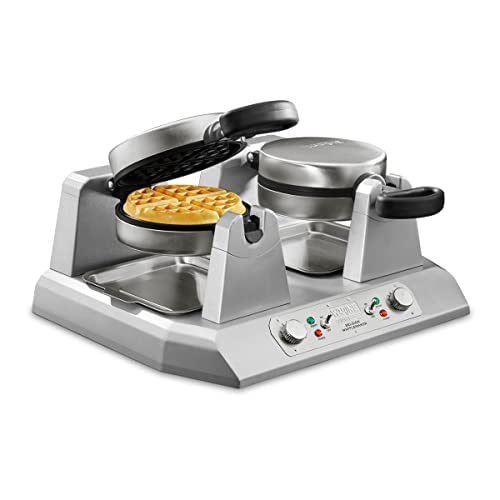 Waring Commercial Double Belgian Waffle Maker with Serviceable Plates, Duel Side by Side Rotating Cooking Non-Stick Surfaces, Heavy Duty Restaurant Foodservice, 50-60 Waffles an Hour, 208V, 2700W