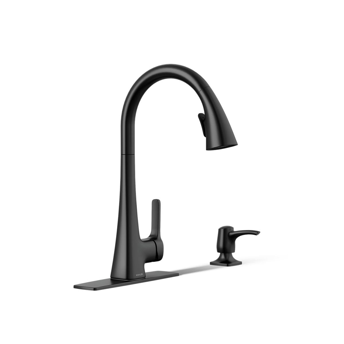 KOHLER R22867-SD-BL Maxton Pull-Down Kitchen Faucet with Soap Dispenser, Pull Down Sprayer, Matte Black